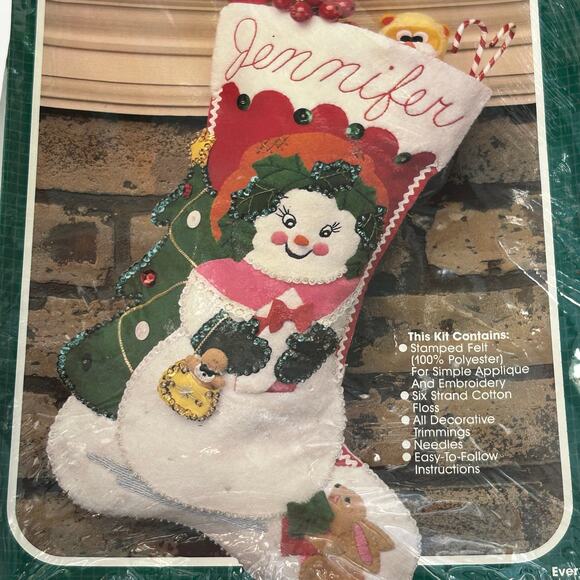 Bucilla Felt Applique Stocking Kit Mrs Frosty 20536 17" VTG Unopened - Picture 2 of 8